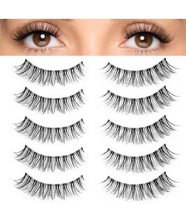 DZANIK Eyelashes Natural Look Natural Lashes 8-14mm D Curl 3D Natural Eyelashes Pack Soft Natural False Eyelashes Faux Mink Strip Lashes - 5 Pairs (Natural-6) Cat Natural 14mm