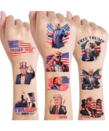 Fogrime Donald Trump tattoo stickers temporary tattoos 10 colorful designs classic Independence Day elements easy to apply suitable for party celebrations holiday decorations