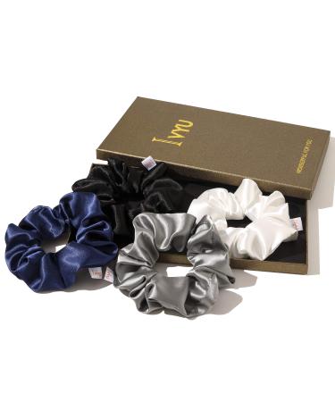 Scrunchies Hair Ties Silk Scrunchy for Girls Women Cute Hairties Scrunchy For Thick Curl Hair No Crease Hair Accessories Soft Ropes Ponytail Holder No Hurt Your Hair (White Black Navy Gray)