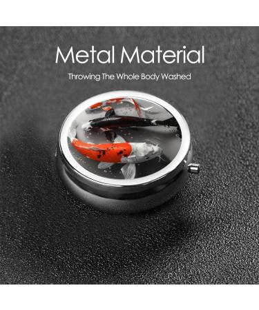 Three Koi Carp Portable Metal Pill Box - Round Mini 3-Compartment Design for Small Pills | Travel Essential | Black - Buy Online on GoSupps.com