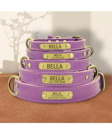 Senristar Personalized Leather Dog Collar with Engraved Name Tag - Durable & Stylish for All Sizes (XS Light Violet) - Buy Online on GoSupps.com