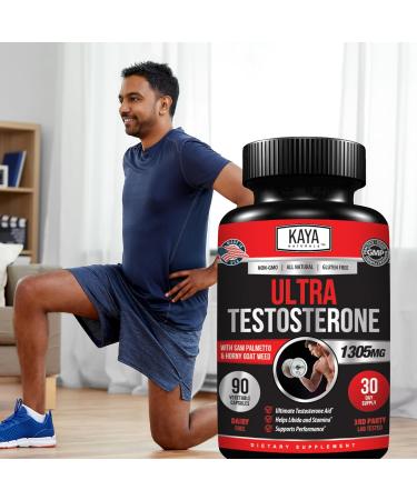 Kaya Naturals Ultra Testosterone - Men's Testosterone Booster with Tongkat Ali Horny Goat Weed Tribulus - Natural Workout Supplement for Energy Stamina and Strength Booster - 90 Count 90 Count (Pack of 1) - Buy Online on GoSupps.com