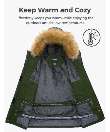 Wantdo Women's Waterproof Ski Jacket | Insulated Fleece Parka | Army Green - Buy Online on GoSupps.com