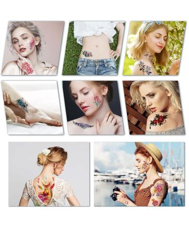 Floral Temporary Tattoos for Women and Kids Waterproof Fake Tattoos for Adults Butterfly, Lion, Deer Designs Realistic Body Art Stickers (50 Sheets) - Buy Online on GoSupps.com