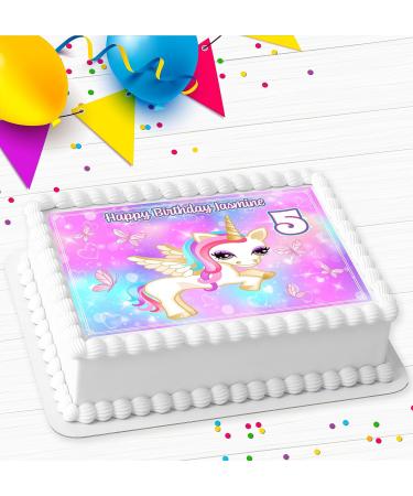 UNICORN PINK PERSONALISED BIRTHDAY PARTY ICING EDIBLE COSTCO CAKE TOPPER R5-003 - Buy Online on GoSupps.com