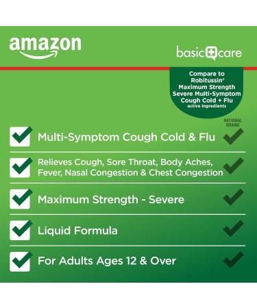 Amazon Basic Care Tussin Severe CF Max Syrup - Multi-Symptom Cough Cold Flu Medicine - Non-Drowsy Relief - 8 Fl Oz - Buy Online on GoSupps.com