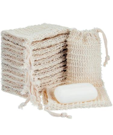 KIPETTO 15 Pieces Soap Bags Natural Sisal Soap Bag Exfoliating Drawstring Soap Bag Vegan for Shower Bath 14 x 9 cm