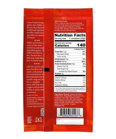 Lotus Foods Millet & Brown Rice Ramen with Miso Soup - Gluten-Free 2.8 Oz (Pack of 10) - Buy Online on GoSupps.com