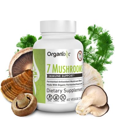 Organixx 7 Mushroom Organic Mushroom Supplement for Immune Support  7 Fermented Mushrooms  Inflammation & Digestion Support  Lions Mane  Cordyceps  Shiitake  Reishi  Turkey Tail  60 Vegetarian Capsule