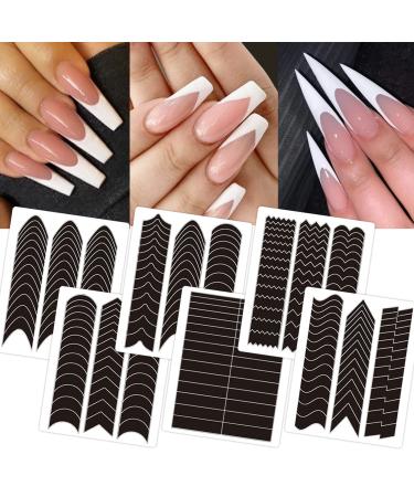 1422 Pcs French Tip Nail Guides  Self-Adhesive French Moon Shaped V-Shaped Manicure Strip Stickers for Edge Auxiliary Black DIY Decoration Stencil Tools(11 Designs  36 Sheets) French Manicure  36 Sheets
