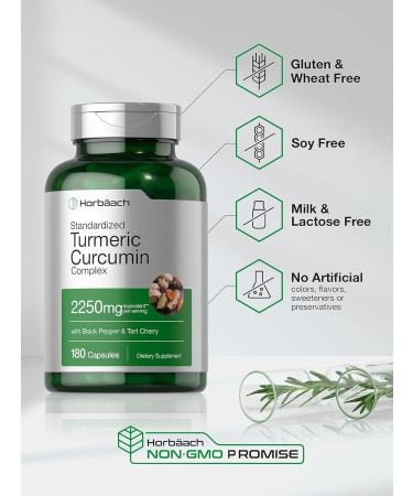 Horb ach Turmeric Curcumin Supplement | 2250mg | 180 Capsules | with Black Pepper & Tart Cherry | Non-GMO & Gluten Free - Buy Online on GoSupps.com