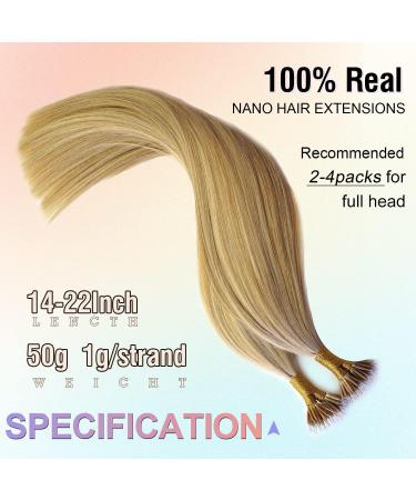 KOCONI Nano Ring Real Human Hair Extensions 18 Inch #18/613 Ash Blonde Mix Bleach Blonde | Remy Nano Tip Hair Extension 50g - Buy Online on GoSupps.com