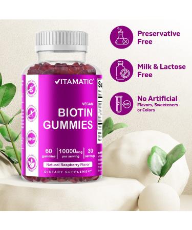 Vitamatic Biotin Gummies 10000 mcg for Stronger Hair Skin Nails - 60 Vegan Gummies - Vitamin B7 Supplement - Buy Online on GoSupps.com