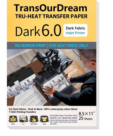 TransOurDream TransOurDream Tru-Iron on Heat Transfer Paper for Dark Fabric  (15 Sheets, 8.5x11) T Shirt Transfers Paper for Inkjet Printer Printable Heat  Transfer Vinyl for T-Shirt (TOD-7-15)