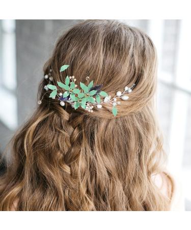 Uonlytech Comb Hair Comb Metal Flower Hair Comb Bride Wedding Hair Comb Crystal Wedding Hair Side Comb Rhinestone Bridal Hair Comb for Brides Women Girls(Green) Pearl Hair Rhinestone - Buy Online on GoSupps.com