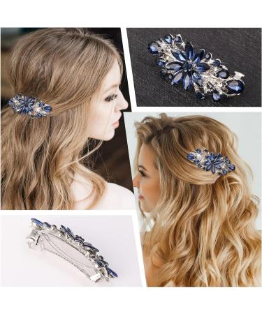 WLLHYF Blue Vintage Rhinestone Flower Hair Clip - Luxury Jewelry Design Barrette for Women and Girls - Buy Online on GoSupps.com