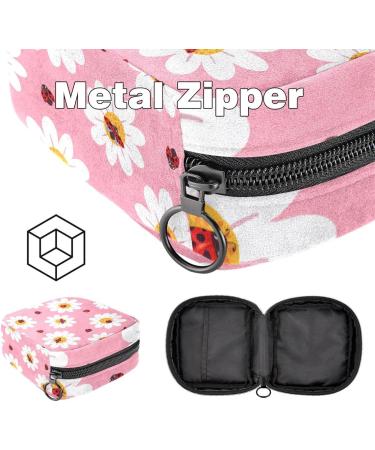 Stylish Women's Tampon Bag - White Flowers & Ladybug Pattern with Zip Pockets - Ideal Menstrual Storage | Multi-Function Binding Bag - Buy Online on GoSupps.com