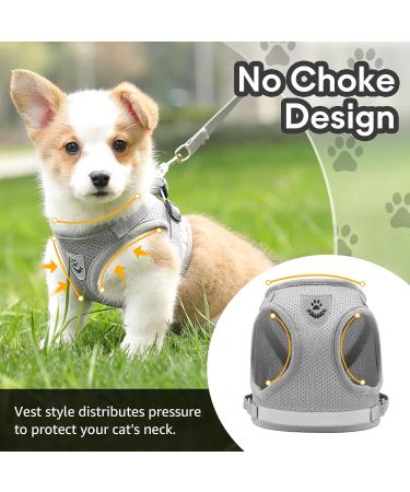Adjustable Cat Dishes with Leash - Soft Lining Breathable Mesh & Reflective Outdoor Training Set XS (Gray) | International Shipping Available - Buy Online on GoSupps.com