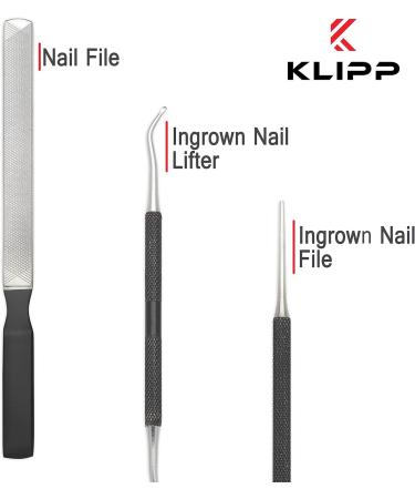 KLIPP Ingrown Toenail Tool Kit for Men and Women Ingrowing Toe Nail Lifter Rounded File and Metal Fingernail File for Manicure Pedicure Foot Care Heavy Duty Surgical Grade Steel - Buy Online on GoSupps.com