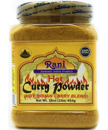 Rani Curry Powder Hot (11-Spice Authentic Indian Blend) 16oz (1lb) 454g PET Jar  All Natural | Salt-Free | Vegan | No Colors | Gluten Friendly | NON-GMO | Indian Origin PET JAR - Hot 1 Pound (Pack of 1)