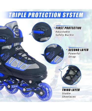 Nattork Kids Blades Roller Inline Skates with Light Up Wheels - Blue Small-Little Kid Size 10C-13C | Indoor Outdoor Sports Gift - Buy Online on GoSupps.com