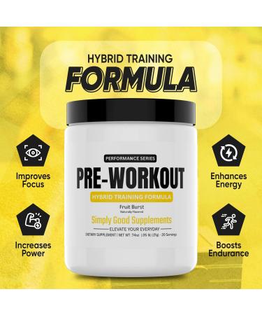 Hybrid Pre Workout Powder Supplement | 250mg Caffeine | Alpha GPC | No Jitters | Energy, Focus, Power, Endurance | for Men & Women | Tried & True Ingredients | 20 Servings - Buy Online on GoSupps.com
