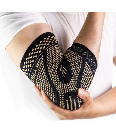 INDEEMAX Copper Elbow Compression Sleeve 1 Pair Tennis Elbow Brace for Men Women Elbow Support Wraps for Arthritis Tendonitis Bursitis Sprains Joint Pain Relief Weightlifting Large Copper Black