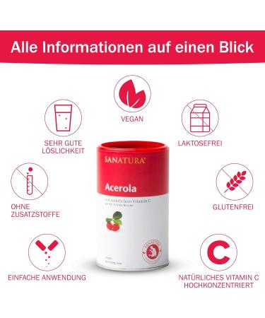 Sanatura Sanatura Acerola Powder 3x175g (Pack of 3) - High-dose natural vitamin C - from acerola cherry - Easy to use - Very economical - Vegan - Buy Online on GoSupps.com