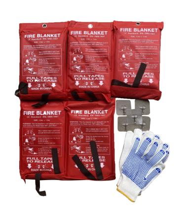 5X Fire Blanket Fire Suppression Blanket | Fiberglass Fire Blankets Emergency for People Flame Retardant Fireproof Survival Safety Kitchen, Fireplace, Car, Office, Warehouse, 5 Pack (39.3 X 39.3 inch)