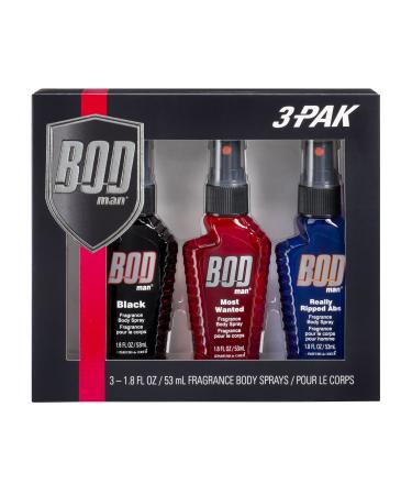 Bod Man Body Spray Pack of 3 Styles, Black - Most Wanted - Really Ripped Abs