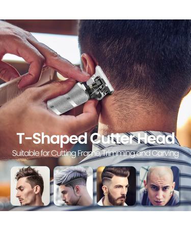 Professional T Blade Hair Trimmer for Men - Cordless Electric Hair Clippers for Precision Beard Trimming - Adjustable Grooming Kit with Guide Combs - Silver - Buy Online on GoSupps.com