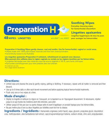 Preparation H 48 Wipes - Relief for Hemorrhoid Symptoms | [Brand Name] - Buy Online on GoSupps.com