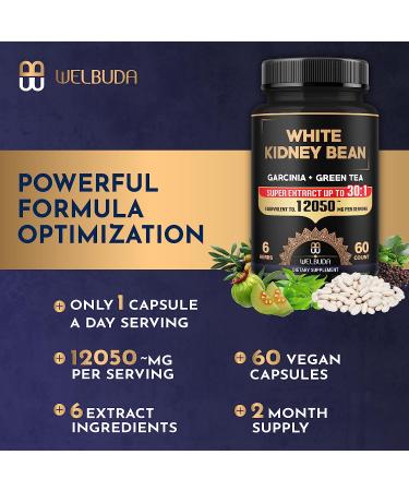 6in1 White Kidney Bean Extract 12050 Mg Capsules with Garcinia Cambogia, Green Tea & More - Supports Body Health & Immune Strength - 60 Caps - Buy Online on GoSupps.com
