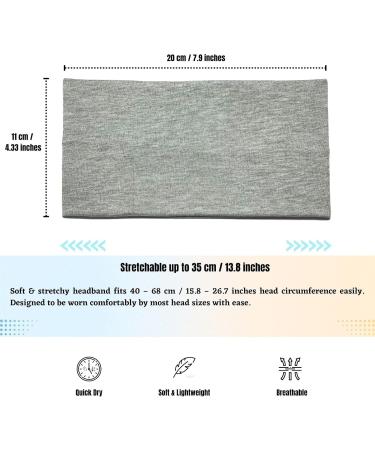 Extra Wide Plain Stretchy Headband 11cm - Grey | Unisex Kylie Head Band for Women & Men - Soft Hairbands for Yoga and Sports - Buy Online on GoSupps.com