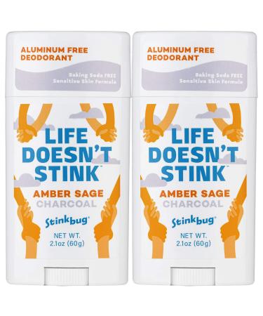 Natural Organic Sensitive Skin Deodorant Stick with Amber and Sage Coconut Oil and Activated Charcoal Aluminum Free Deodorant by Stinkbug Naturals 2.1 Ounce Pack of 2