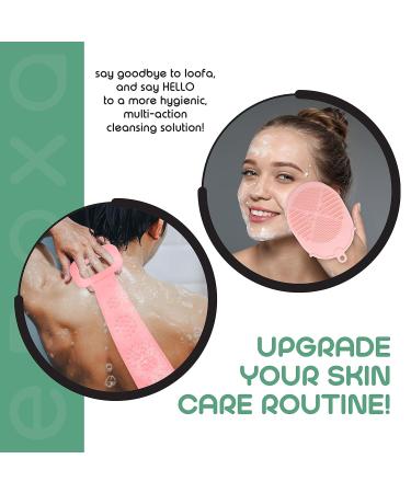 Silicone Body Scrubber & Exfoliating Facial Brush Set - Double Sided Quick Dry Antimicrobial - Perfect for Showering - Pink - Buy Online on GoSupps.com