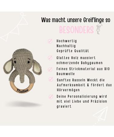 Personalized Baby Bite Ring - Engraved Elephant Teether - Unique Baptism Gift for Boys & Girls - Custom Baby Rattles from 0 Months - Buy Online on GoSupps.com