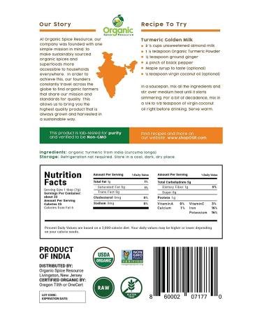 Organic Turmeric Root Powder | Lab Tested for Heavy Metals | Non-GMO Curcumin Powder | 8oz Resealable Bag by SHOPOSR - Buy Online on GoSupps.com