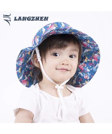 LANGZHEN Baby Girls Beach Sun Protection Hat with Chin Strap - Navy XL - Buy Online on GoSupps.com