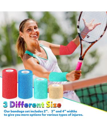36 Pcs Self Adhesive Bandage Wrap - 2, 3, 4 Wide, 5 Yards Long - Breathable Athletic Elastic Cohesive Bandage - Colorful for Sports, First Aid, Medical - Ideal for Wrist, Ankle Sprains, Swelling and Vet Wrap - Buy Online on GoSupps.com