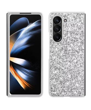 Tivenfezk nadoli glitter case for samsung galaxy z fold 5 silver glossy sparkling bling galvanisian frame ultra -thin shockproof back pocket cell phone case protective cover