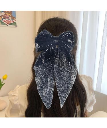SALOCY Big Glitter Hair Bow Barrette Clip for Women Girls - 8 Inch Black+Silver Hair Accessory - Buy Online on GoSupps.com