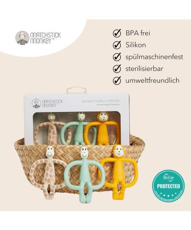 Match Stick Monkey Gift Set | BPA-Free Bite Rings & Dental Aid for Gums | 3 Pack - Ludo Lion Gigi Giraffe & Monkey Mint | Safe for 3 Months+ - Buy Online on GoSupps.com