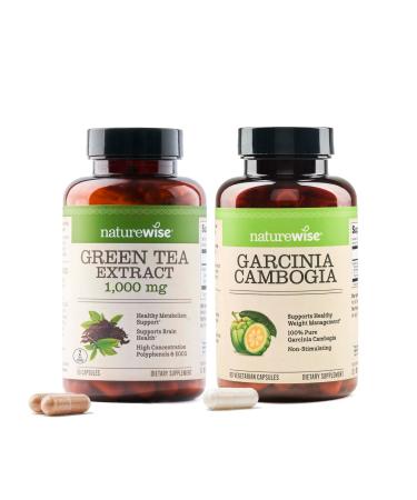 NatureWise 1 Green Tea Extract 1000 mg - Vegan Non-GMO - 60 Capsules 30-Day Supply + 1 Garcinia Cambogia - 60% HCA - Vegan Non-GMO - 90 Capsules 1-3 Month Supply