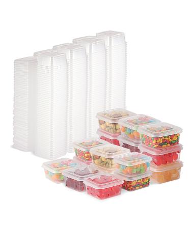 RIKICACA 4oz 200 Pack Small Plastic Containers with Lids Jello Shot Cups with Lids Portion Cups with Lids Sauce Cups Disposable Condiment Containers for Food (Square)
