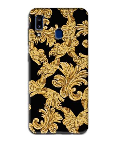 Soft TPU Case for Samsung A20 E 057 Leather Black Elegant Liberty Leaves Gold Luxury