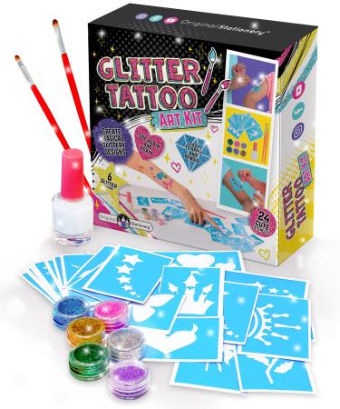 Original Stationery Glitter Tattoo Studio, Sparkly And Colorful Temporary Tattoos For Kids, Fabulous Toys for Girls and Great Birthday Gift Idea