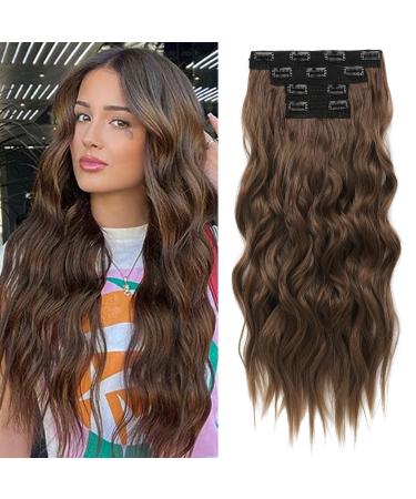 Reecho clip in extensions 4PC brown hair extensions clip in hair extensions 60 cm thick long beach shafts hair parts invisible tip natural soft hair parts - medium brown