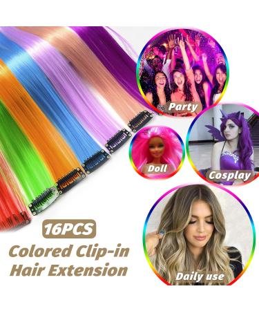 16Pcs Colored Clip in Hair Extensions - 22 Inch Heat-Resistant Synthetic Hair Accessories - Blonde Highlights for Girls & Women - Party Hair Decor - Buy Online on GoSupps.com