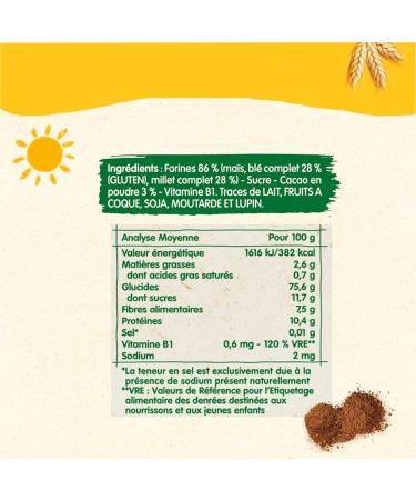 Bl dina Mini Matin - Whole Grain Cereals with Cocoa for Babies - From 15 Months - 5 boxes of 70g - Buy Online on GoSupps.com